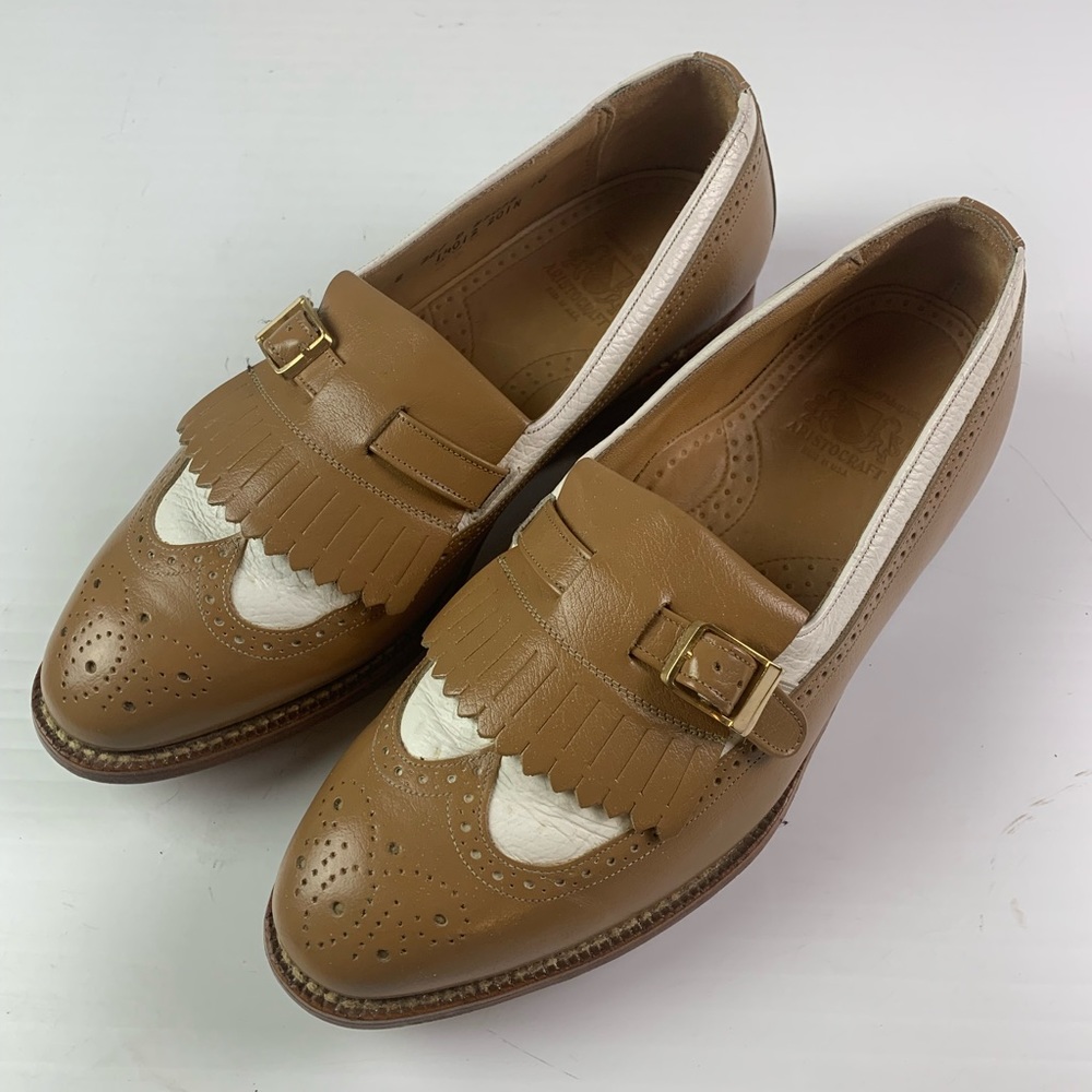 JOHNSTON @ MURPHY Aristocraft Mens Golf Loafers Size 8 Tan/White